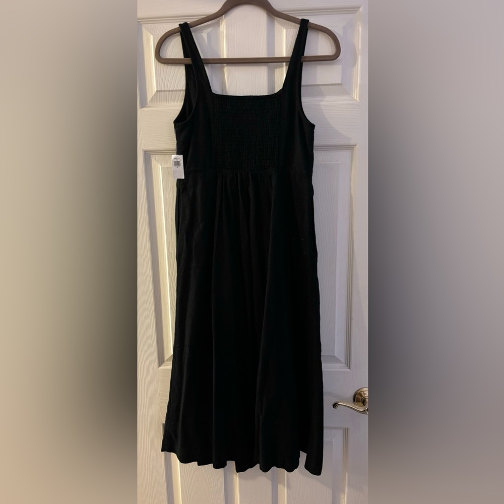 Old Navy Black Midi Dress Womens Size Medium Linen Blend - Picture 5 of 6